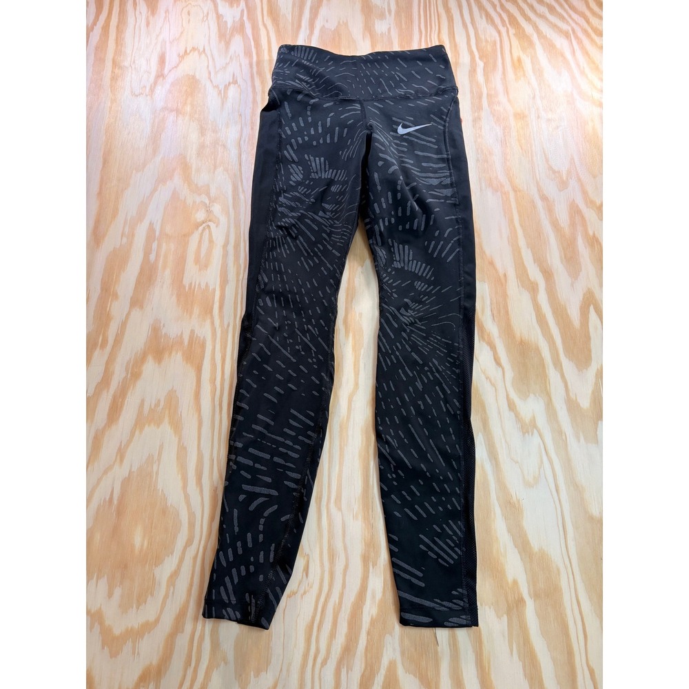 Nike Dri-FIT Tech Running Leggings Womens XS Black Grey Dash‎ Print Pockets